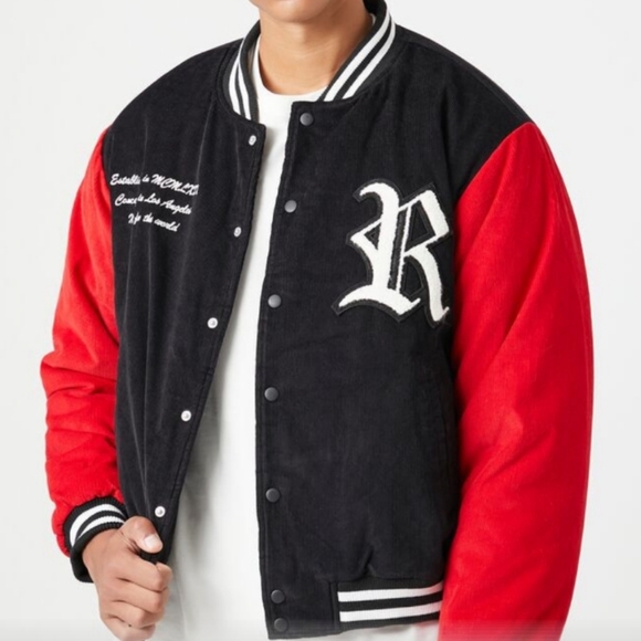 Embroidered Corduroy Lettermen Jacket
